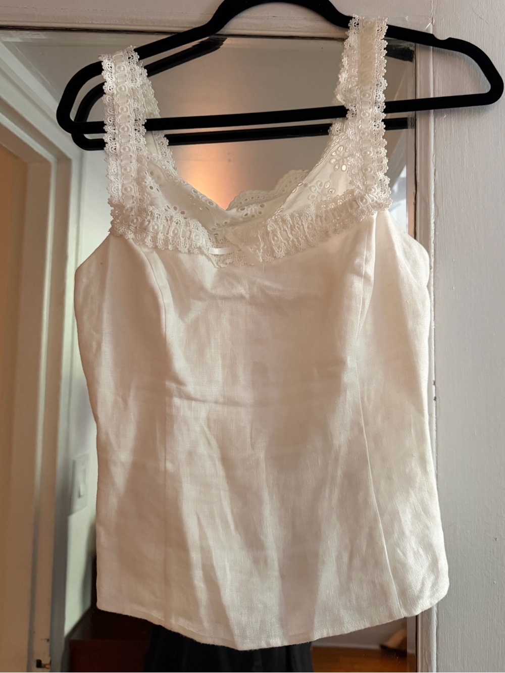 Reformation Ivory Lace-Trim Slip Tank